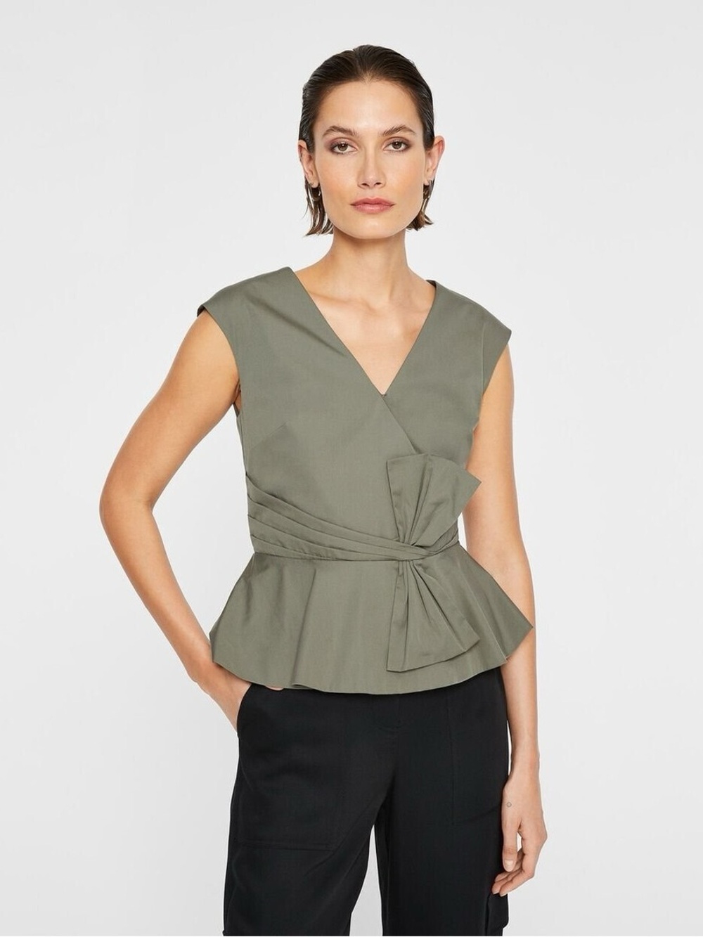 Club Monaco Olive Green Wrap Peplum Top - Women NWT